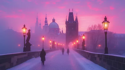 Keuken foto achterwand Karelsbrug Charles bridge, Prague, winter sunset