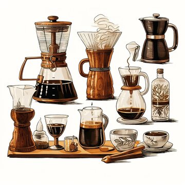 Assorted coffee equipment sketch
