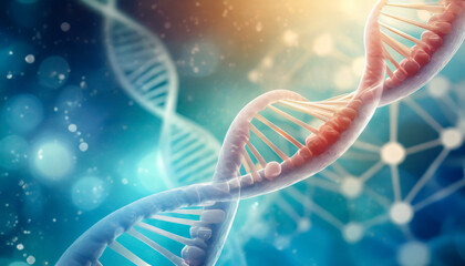 Biochemistry background concept with high tech dna molecule. 3d rendering