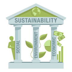 Sustainability 3 pillars economic, natural, social - obrazy, fototapety, plakaty