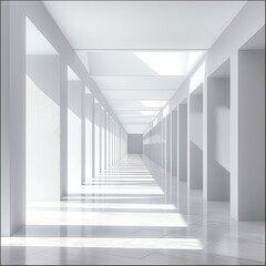Modern White Corridor with Geometric Shadows, Perfect for Concepts of Design and Architecture