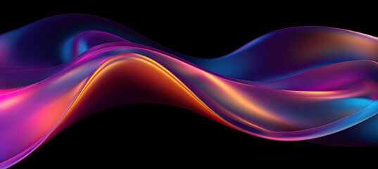 Abstract fluid iridescent holographic curved wave in motion colorful gradient design on black...