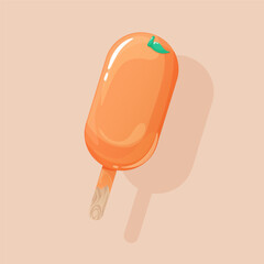 Vector illustration of a popsicle on a stick. Peach ice cream design