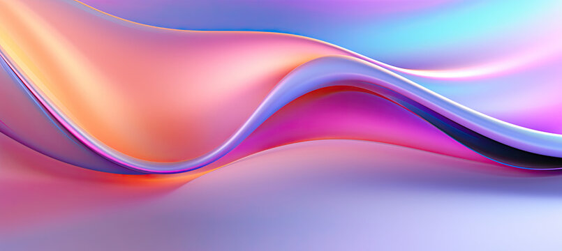 Abstract fluid iridescent holographic curved wave in motion colorful gradient design on black background