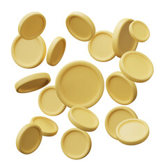 3D Render, 3D Illustration. Gold rotating coins isolated on transparent background. Gambling game, casino Jackpot or casino poke concept.