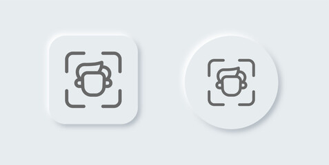 Face id line icon in neomorphic design style. Biometric signs vector illustration.