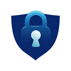 Lock and shield blue icon in 3D style