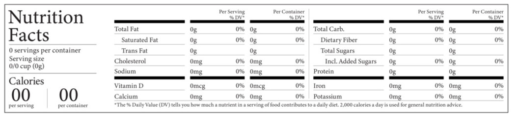 Nutrition Facts Label Template - Text Editable and Scalable - Tabular Dual - Per Serving and Per Container - US FDA Compliant 2020 in Arial Font