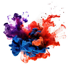 Abstract red, blue and violet ink smoke,  cloud on transparent png.