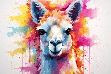 colorful alpaca animal portrait illustration