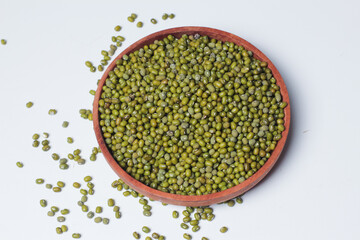 Mung beans seeds on white backgroung