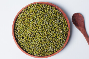 Mung beans seeds on white backgroung