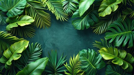 an elegant seamless tropical pattern, featuring detailed palm and banana leaves in a hand-drawn vintage style, with a 3D effect