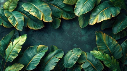 a seamless tropical pattern, showcasing palm and banana leaves in a hand-drawn vintage 3D style