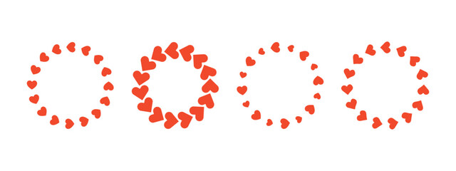 round heart frames set, collection of red circle frames for Valentines day cards, wedding invitations, vector design elements