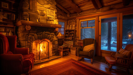 Cozy Cabin: An Evening by the Fireplace