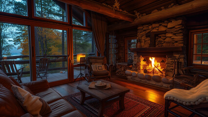 Cozy Cabin: An Evening by the Fireplace