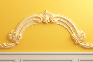 yellow monograms, stucco molding, Gothic arches molding. gypsum polyurethane structure on a plain wall