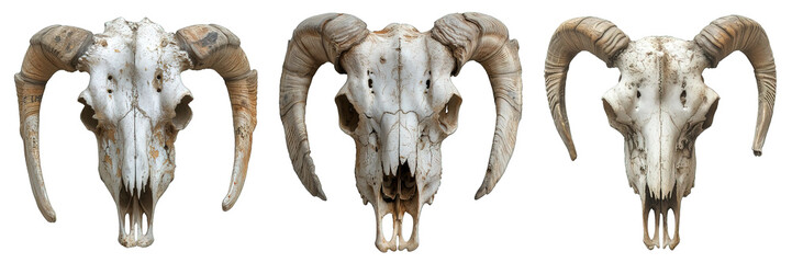 goat skull isolated on transparent background ,satanic symbol skull decoration ,generative ai - obrazy, fototapety, plakaty