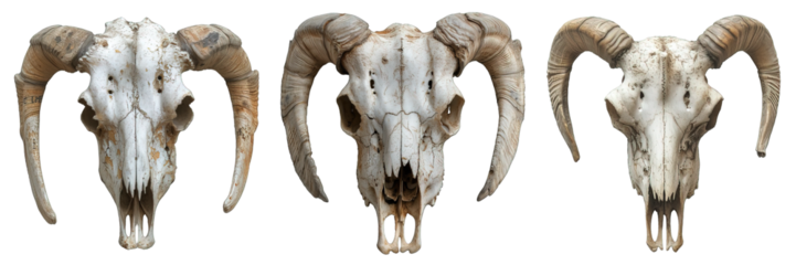 goat skull isolated on transparent background ,satanic symbol skull decoration ,generative ai