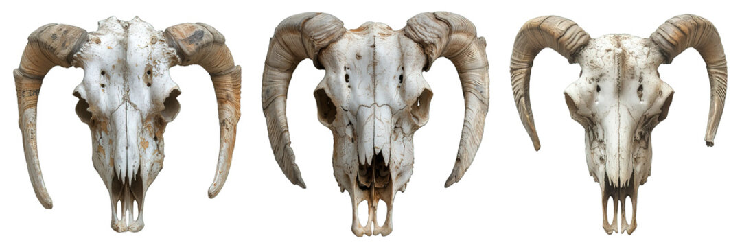 goat skull isolated on transparent background ,satanic symbol skull decoration ,generative ai