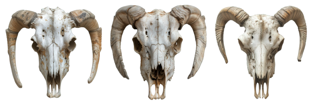 goat skull isolated on transparent background ,satanic symbol skull decoration ,generative ai