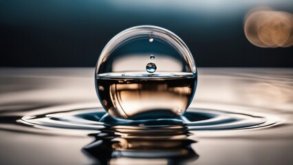 water drop falling into glass A water drop out, showing the gravity and the shape of water. The drop is clear and round,  