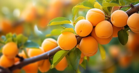 A Garden's Apricot Tree Branch Laden with Sun-Kissed, Juicy Fruits