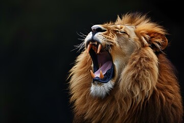 an image of a lion roaring his teeth to get some air