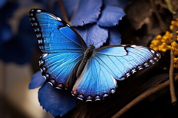 blue butterfly closeup sitting on flower