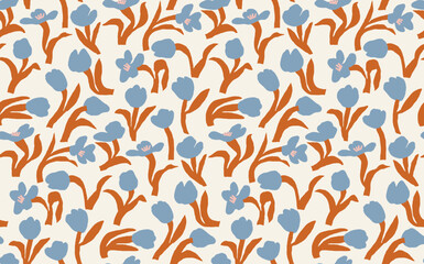 Blue Flowers Seamless hippie pattern