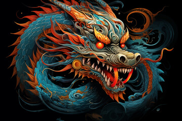 traditional chinese dragon for chinese new year 2024, chinese lucky dragon symbol, Lùhng, ryū, 龍/竜, yong, 용, mungkorn, มังกรจีน, rồng, generative AI