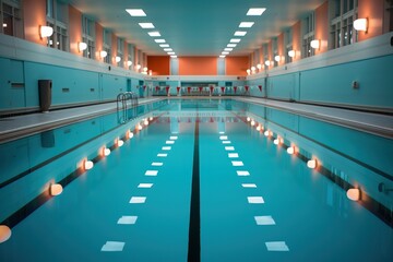 retro indoor big pool in a gym or spa hotel. Swimming work out place.