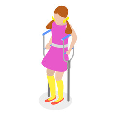3D Isometric Flat Vector Illustration of Children With Cerebral Palsy, Support for Kids with Health Problems. Item 1