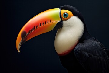 Naklejka premium toucan bird to a tree closeup in wild nature on dark background