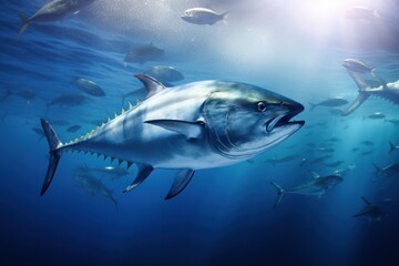 blue fin tuna fish underwater closeup