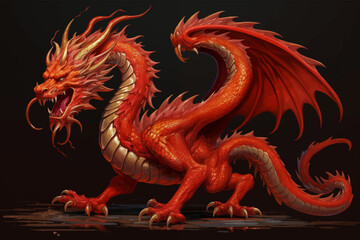 Obraz premium traditional red chinese dragon for chinese new year 2024, chinese lucky dragon symbol, Lùhng, ryū, 龍/竜, yong, 용, mungkorn, มังกรจีน, rồng, generative AI