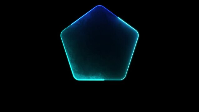 Glowing looping pentagonal neon frame effect, black background.
