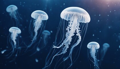 Fototapeta premium Jellyfish. White jellyfish underwater. Marine life. Selective focus. AI generated