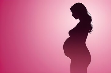 pregnant woman shadow illustration with pink background and copy space for international women's day celebrations  