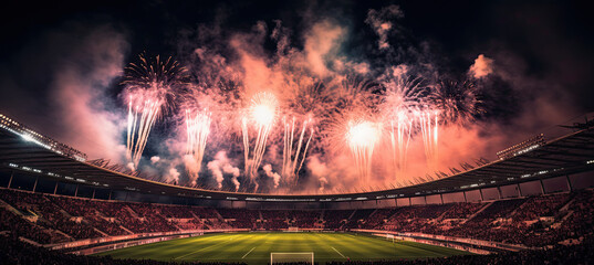 Fireworks In football Stadium After Winning tournament
