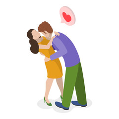 3D Isometric Flat Vector Set of Lovers Couples, Adorable Romantic Scenes. Item 8