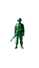 Naklejka premium Toy green military soldier. Plastic soldier with a machine gun