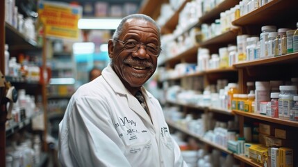 Obraz premium Experienced Pharmacist in Traditional Pharmacy