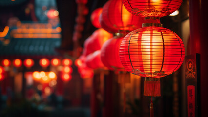 Fototapeta premium Crimson Glow: An Exquisite Cylindrical Lantern in Chinese Style