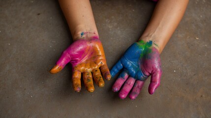 hands of child with vibrant colours 