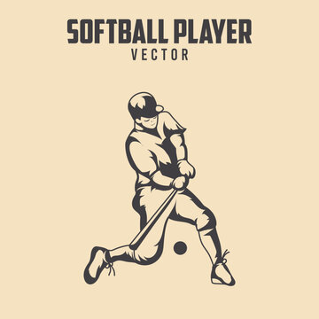 Softball Player black illustration vector