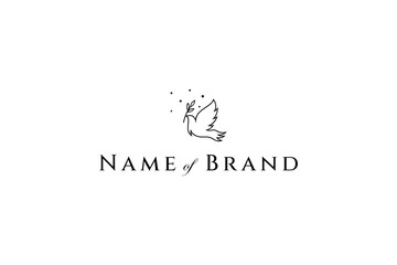 Flying peace dove with olive branch logo symbol.