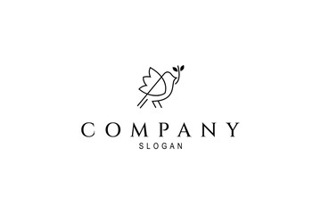 Flying peace dove with olive branch logo symbol in line art design style