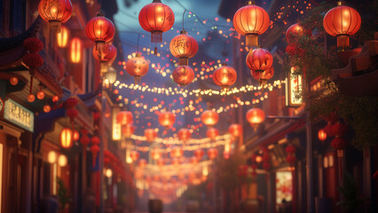 Obraz na płótnie Canvas Festive Streets: The Movie Lighting of Chinese New Year’s Eve
